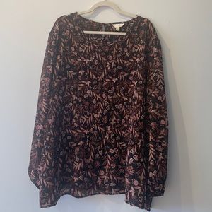 Terra & Sky 4X (28W-30W) Paisley Sheer Smocked Woven Top